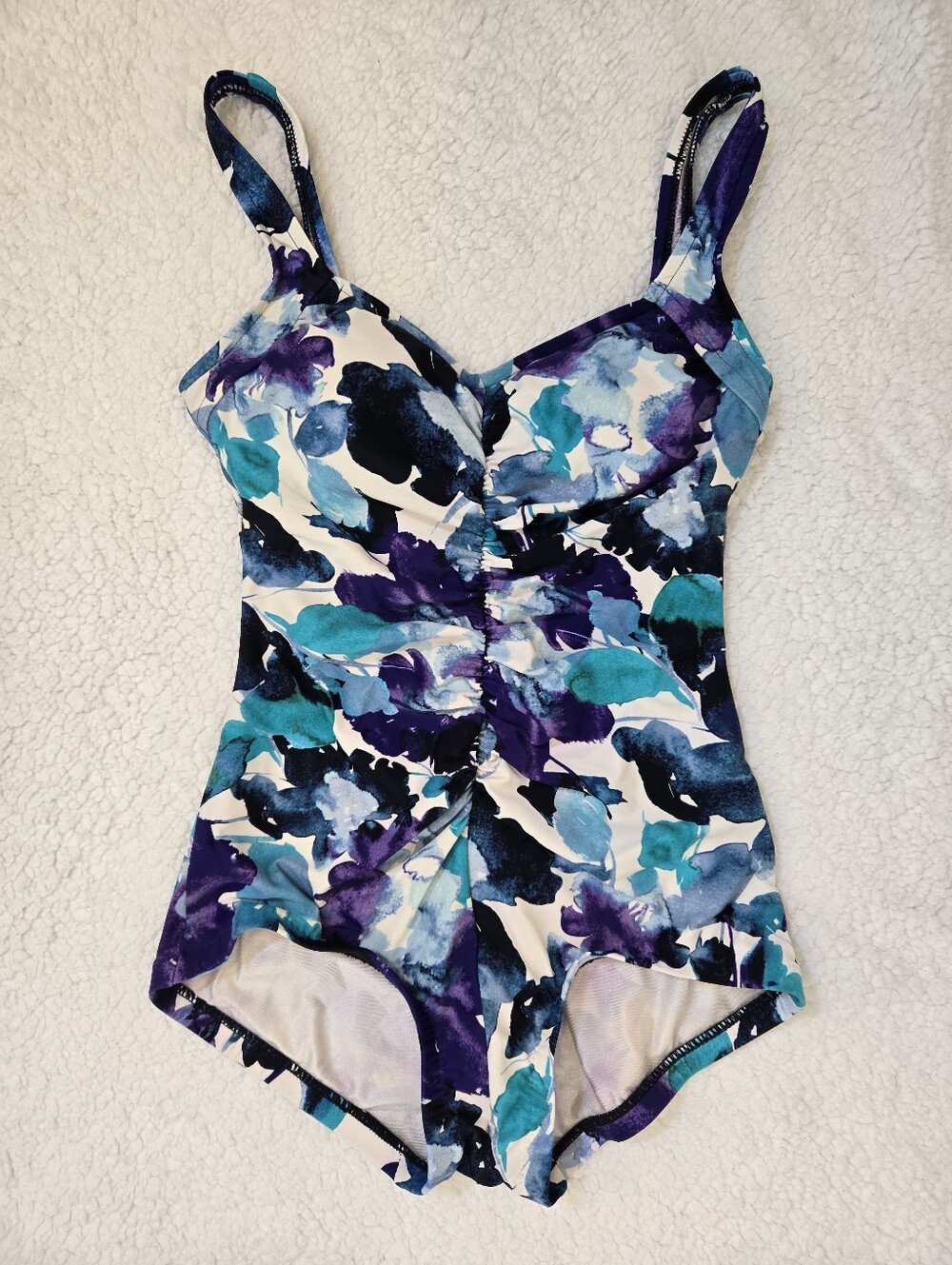 Maxine of Hollywood One Piece Swimsuit Floral Watercolor Retro Vtg Pinup Size 8